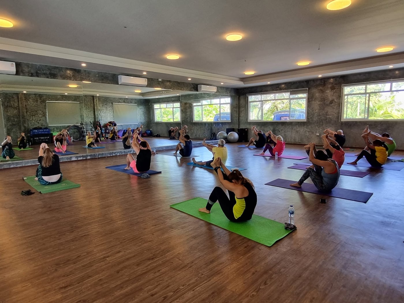 A busy class in the air-conditioned studio at Hamton Fitness & Pool