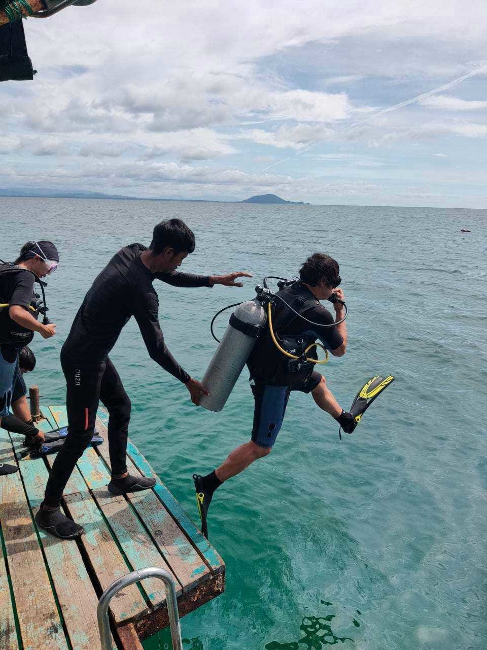 Giant-stride entry with the dive team