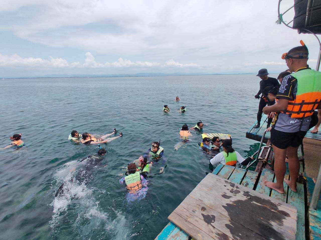 Straight into the water from the boat